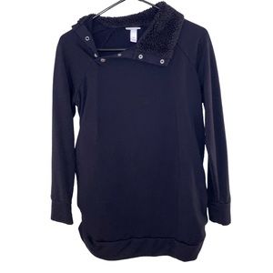 Isabel Maternity Navy Blue Long Sleeve Long Length Sweater With Ruching On Sides